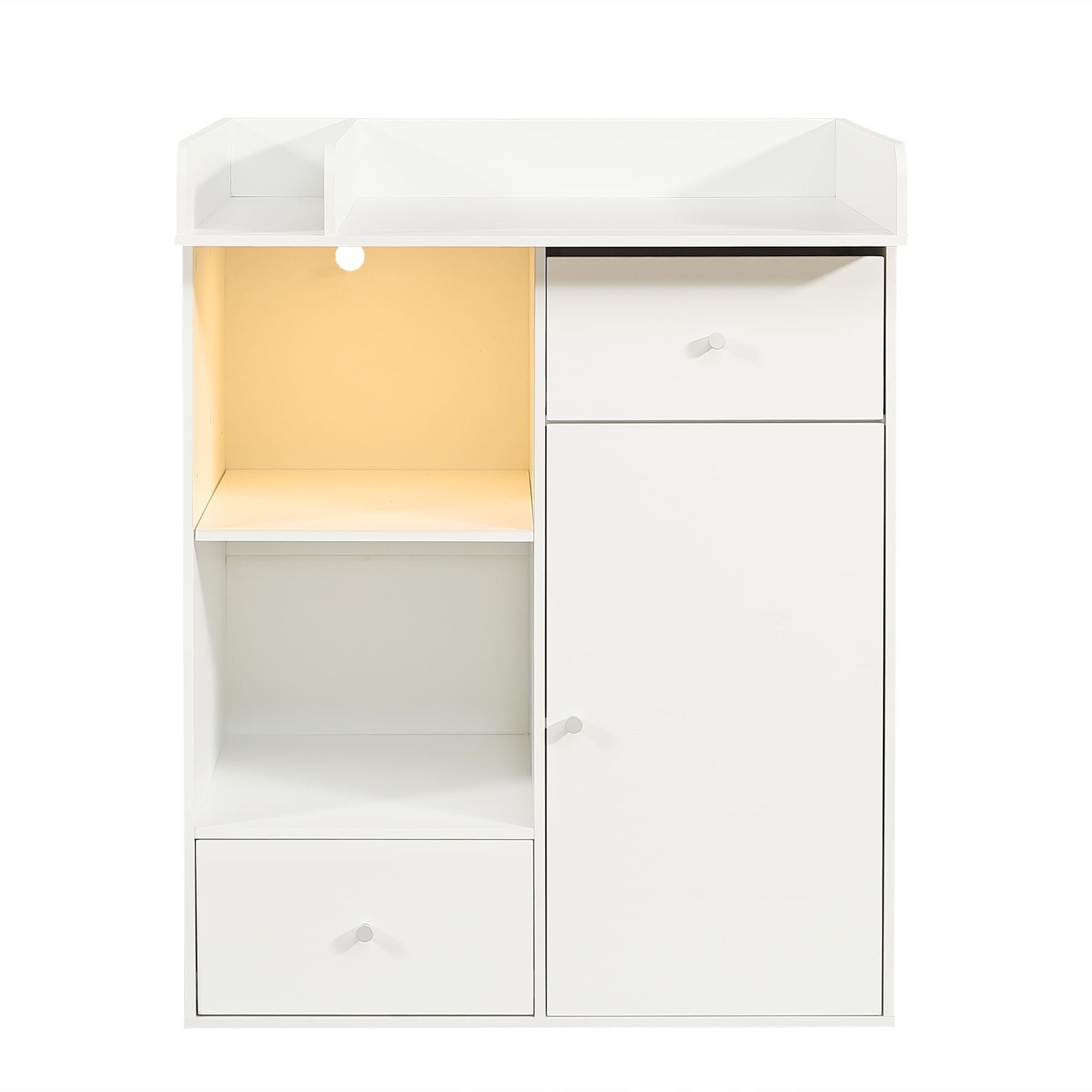 Fasciatoio bianco, con illuminazione a LED regolabile (colore e luminosità), 2 cassetti, molto spazio, fasciatoio con divisori