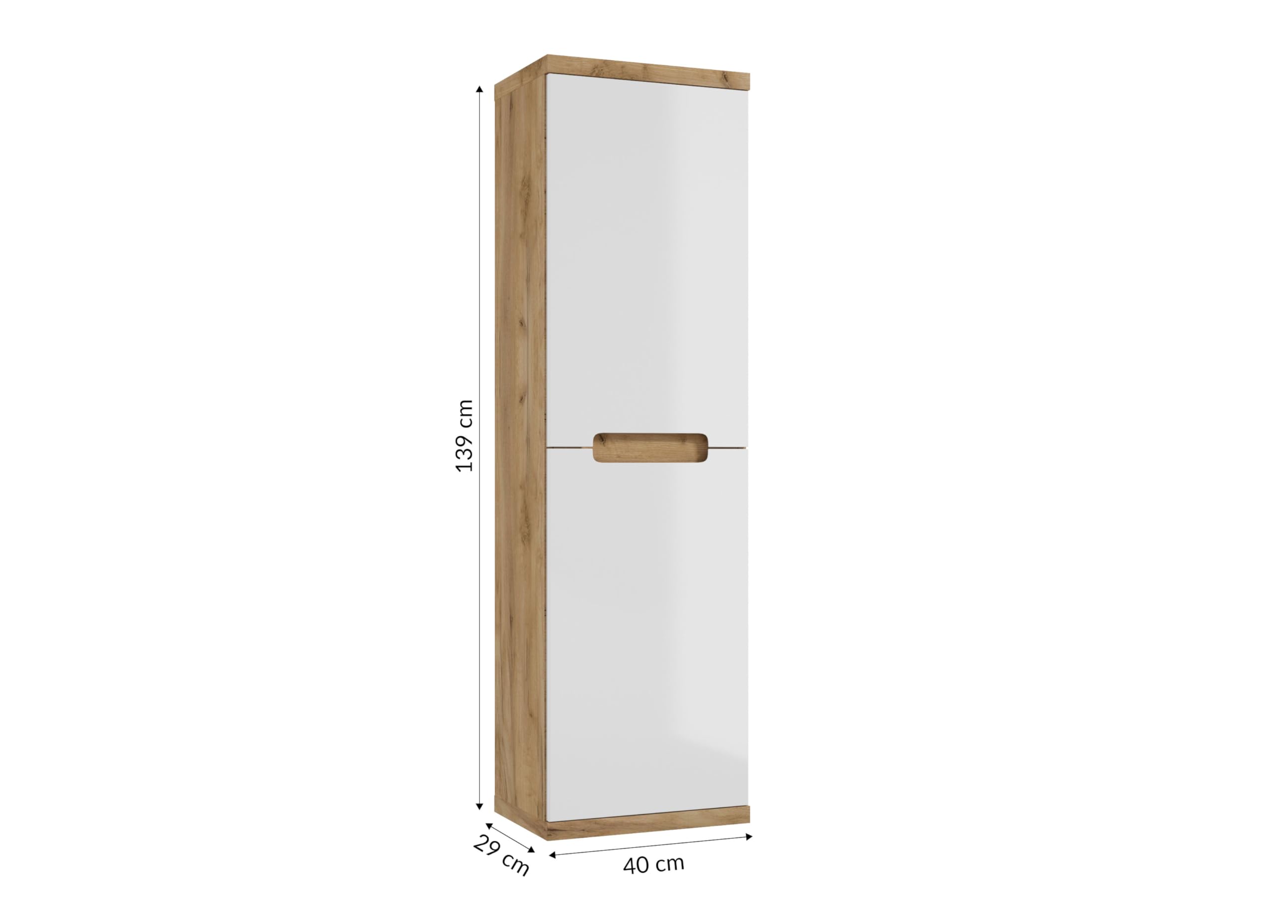 .Deftrans Domodomo - Armario de baño para Colgar (138,6 x 40,4 x 29,2 cm, 4 estantes), Color Blanco Brillante y Roble Dorado