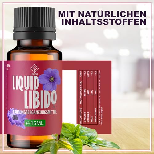Enolenia® Liquid LІВІDO – hochdosierte Tropfen für Frauen – Sofortwirkung – mit Muira Puama und Maca – Für das Wohlbefinden der Frau - Vegan und frei von künstlichen Zusätzen, 15ml