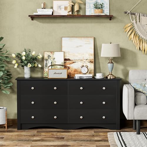image for YESHOMY Modern Double Dresser with 6 Drawers, Wide Storage Organizer C