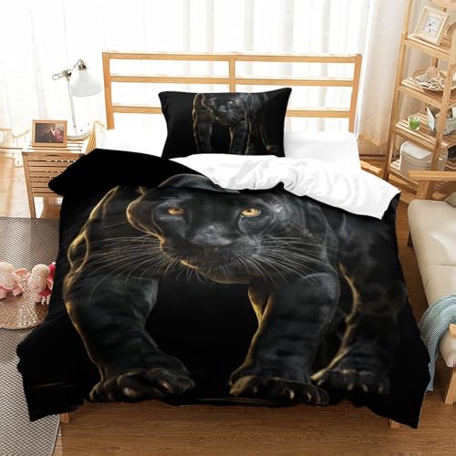 Parure de couette panthère noire imprimé 3D lit simple ado en microfibre - 2