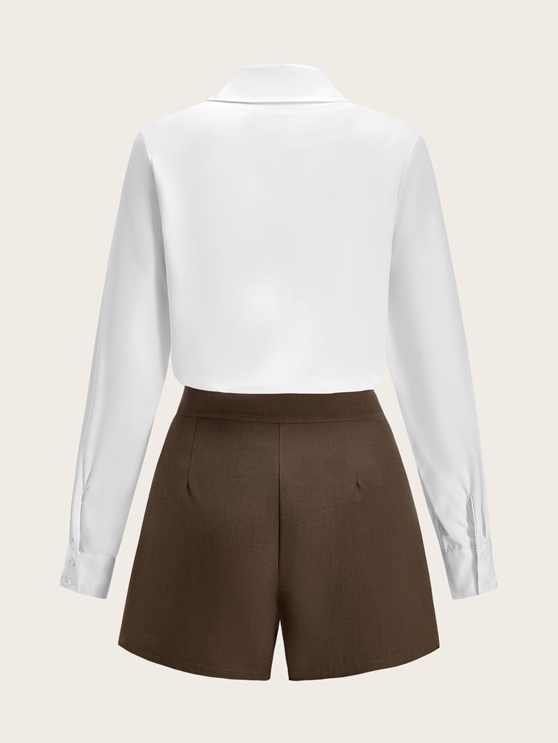 Women's 2 Piece Work Office Outfits Button Down Long Sleeve Shirt and Tailored Shorts Matching Sets - Image 2