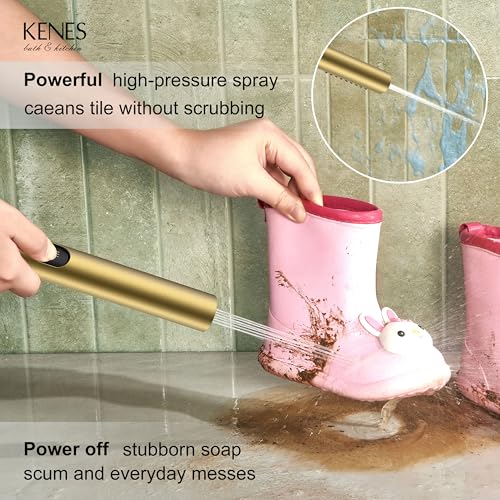Image of KENES Brushed Gold Square Rainfall Shower System Faucet Set with Handheld