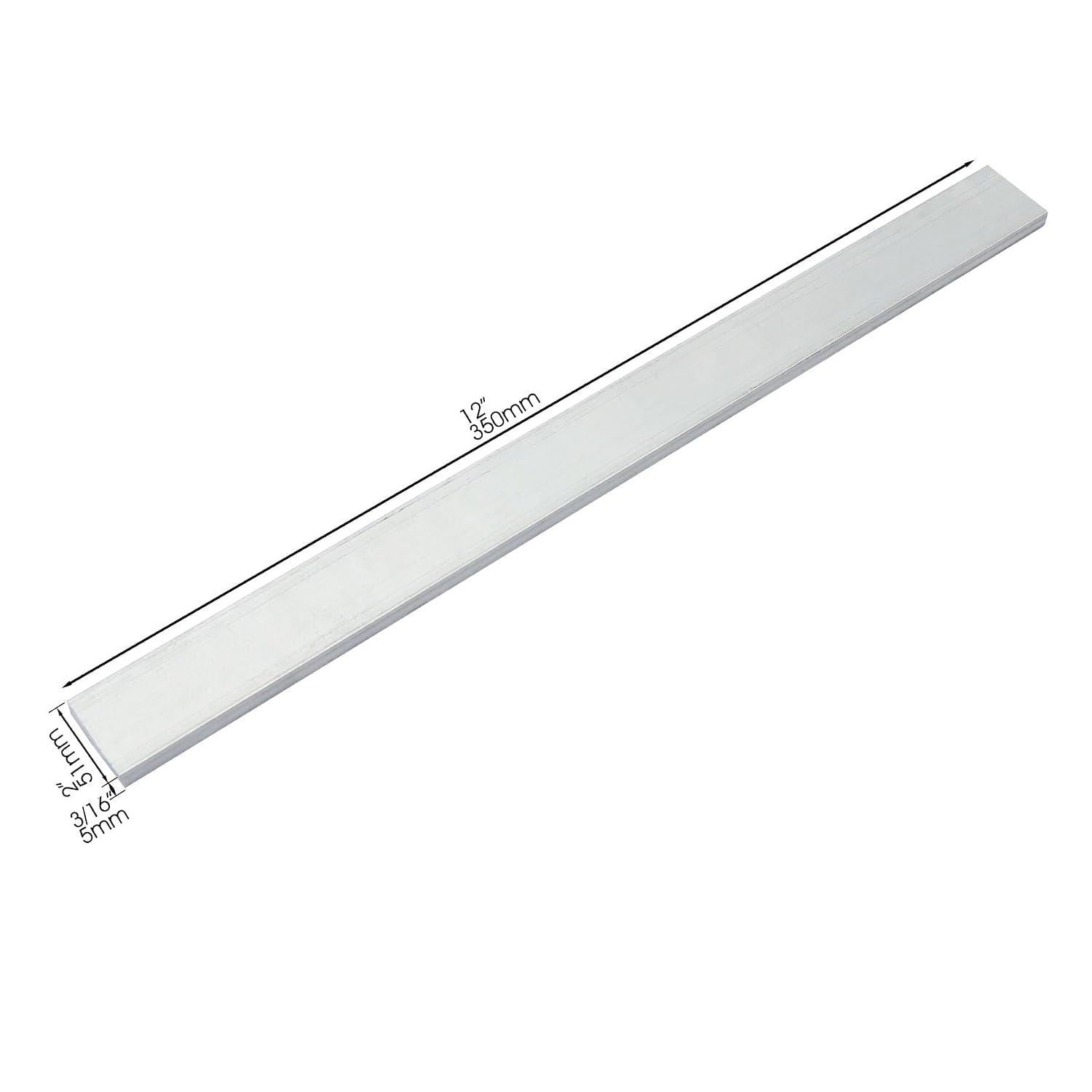 2PCS Aluminum Flat Bar, Aluminum Plate, 12"" Length 2"" Width 3/16"" Thickness, Aluminum Bar Stock, silver