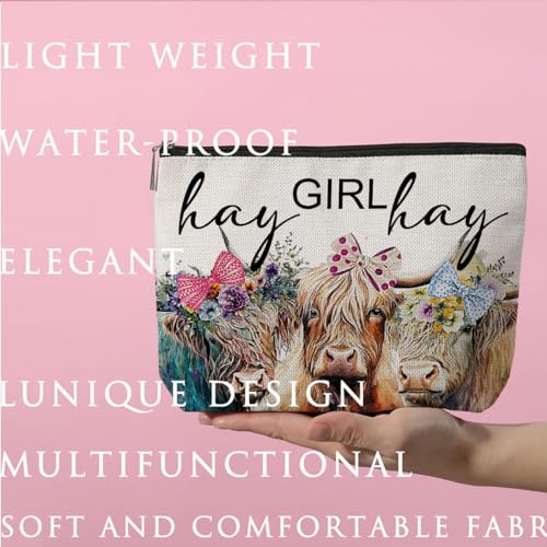 Vintage Funny Cow Print Stuff Farm Animals Western Makeup Bag Stuff Graduation Mothers Day Birthday Cow Gifts for Girls Women Lovers Friends Daughter Sister Coworker Cosmetic Bag Hay girls Hay4