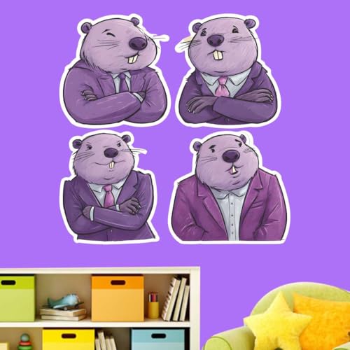 Image of Cute Cartoon Beaver Wall Sticker | Funny Animal Self Adhesive Wall Decal for Ki-ds Room, Nursery, Bedroom & Playroom Decoration