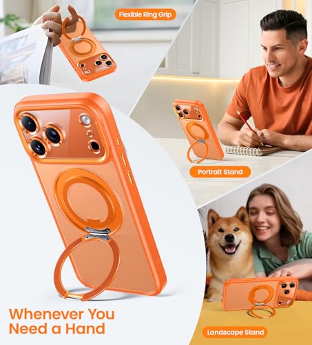 YFVLKEE Magnetic for iPhone 17 Pro Case Camera Control Button with Stand [Compatible with MagSafe] [360° Rotatable Ring Holder Kickstand] [Military Grade Protection] 17Pro Phone Case 6.3 Inch, Orange by YFVLKEE - Used condition - Image 4