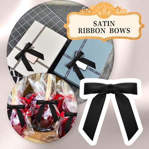 Quilax 50 PCS Black Bows 2.8 * 3“Premade Black Satin Ribbon Bows Twist Tie Bows for Gift, Champagne Bottle Wrapping, Balloons, Bows Decorations for Party, Cake, Craft, Gift(BLACK) - Image 6