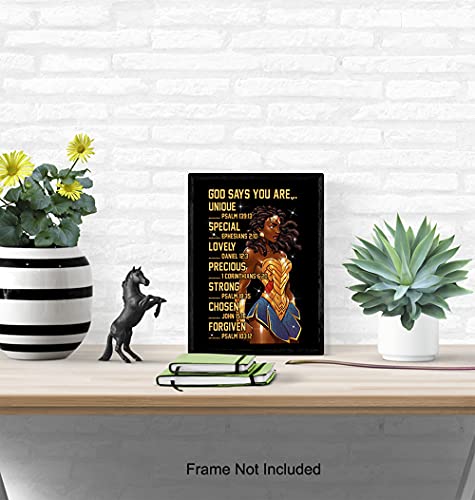African American Woman - African American Wall Art For Girls - God Says You Are - Christian Wall Decor - Bible Verses - Black Wall Art - Religious Gifts For Women - Inspirational Motivational Unframed #TOP4