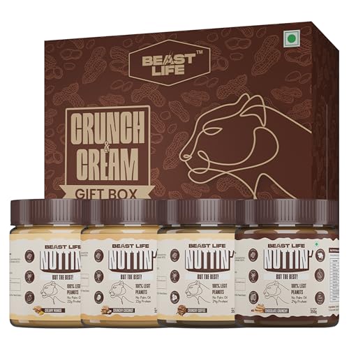 Image of BeastLife Crunch & Cream Peanut Butter Combo Box - 4 Flavors (Mango, Coconut, Coffee, Chocolate) | 24.5 G Protein | 350 gm Each | 100% Peanuts, High Protein | Zero Palm Oil | Non‑GMO Nut Butter | Fitness-Friendly Spread | Zero Cholesterol