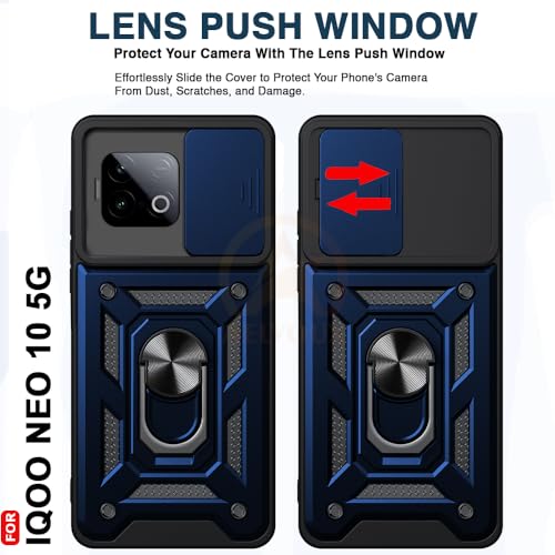 Image of Armor Bumper Back Cover Case for iQOO NEO 10 5G | Rotating Camera Cover, Ring Holder & Kickstand | Heavy Duty & 360 Degree Protection iQOO NEO 10 5G Back Cover (Blue)
