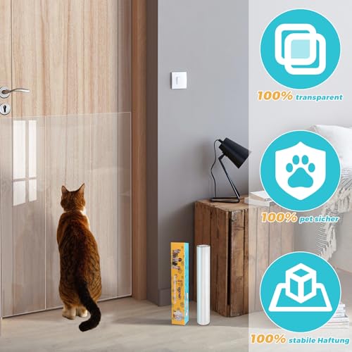 Kratzschutz Sofa Katze, Kratzfolie Katzen Selbstklebend 30cm x 5m, Anti Kratz Folie für Katzen und Hunde, Kratzschutzfolie Transparent für Möbel Couch Sofa Wand Tür Schutz