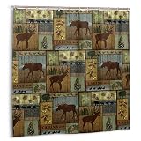 Retro Rustic Shower Curtain, Cabin Lodge Nature Wildlife Design Polyester Fabric Bath Curtains, Bear