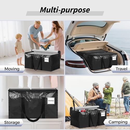 Image of 8 Pack Extra Large Heavy Duty Moving Bags, Black Storage Bins with Lids, Reinforced Handles & Heavy-Duty Zippers Moving Boxes Storage Bags Totes for Clothes Packing, Dorms, College Supplies, Black