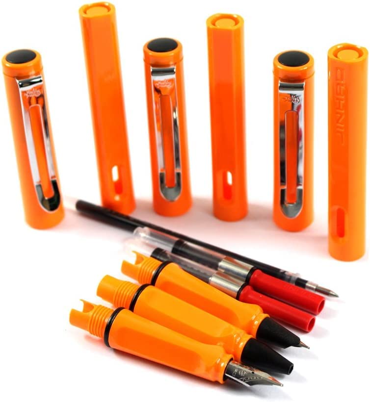 Stifte, Gelschreiber, Kugelschreiber, 3 Stück Kunststoffstifte, 1 Stück Füllfederhalter, 1 Stück feine Feder und 1 Stück Tintenroller mit Stiftbox – Gelb (Farbe: Oranje)