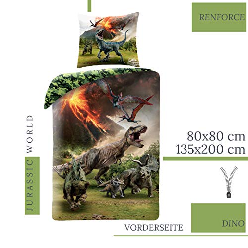 Dino Jurassic Jungen-Bettwäsche · 1 x Kissenbezug 80x80 + 1 x Bettbezug 135x200 cm · Jurassic World Dinosaurier · 100% Baumwolle · Kinderbettwäsche - Image 3