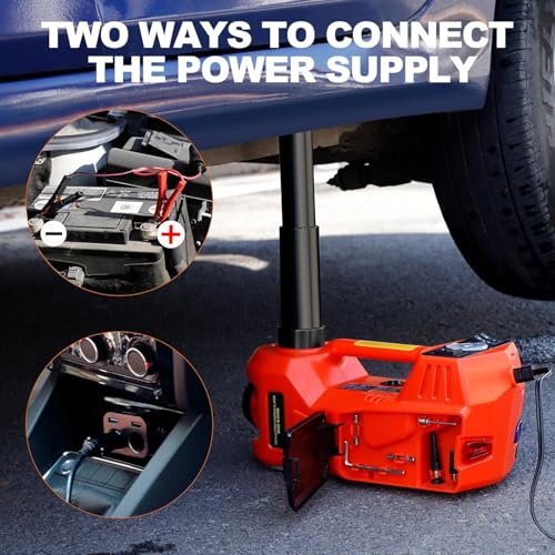 Image of Electric Car Jack Kit 5 Ton 12V Floor Jack with Impact Wrench and Tire Inflator Pump Portable Hydraulic Car Jack for SUV Sedans Tire Change with LED Light, Lifting Height 6 to 17.7 Inch