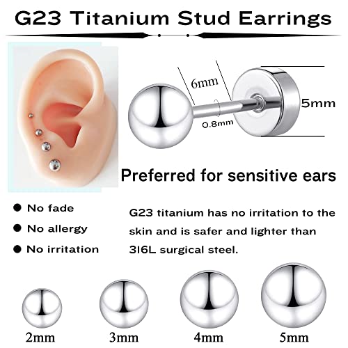Mjust Small Titanium Earrings For Women G23 Titanium Stud Earrings For Sensitive Ears Dot Ball Cubic Zirconia Hypoallergenic 20G Flat Back Earrings Ball #TOP2