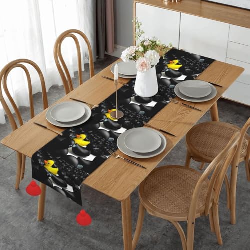 Chemin de table canard noir et jaune antidérapant avec pompons pour décoration de cuisine 35x152 cm - 2