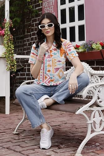 Image of Zilcon Women's Cotton Printedshort Tops for Woman Half Sleeve Hawaiian Top Club Party Disco T-Shirt for Women Stylish, Festival wear, Tops