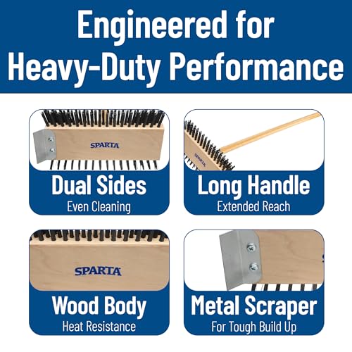 Image of SPARTA 4002600 Stainless Steel Grill Brush, Grill Scraper With Long Handle For Commercial Cleaning, Kitchens, Restaurants, Bathrooms, 30 Inches, Brown