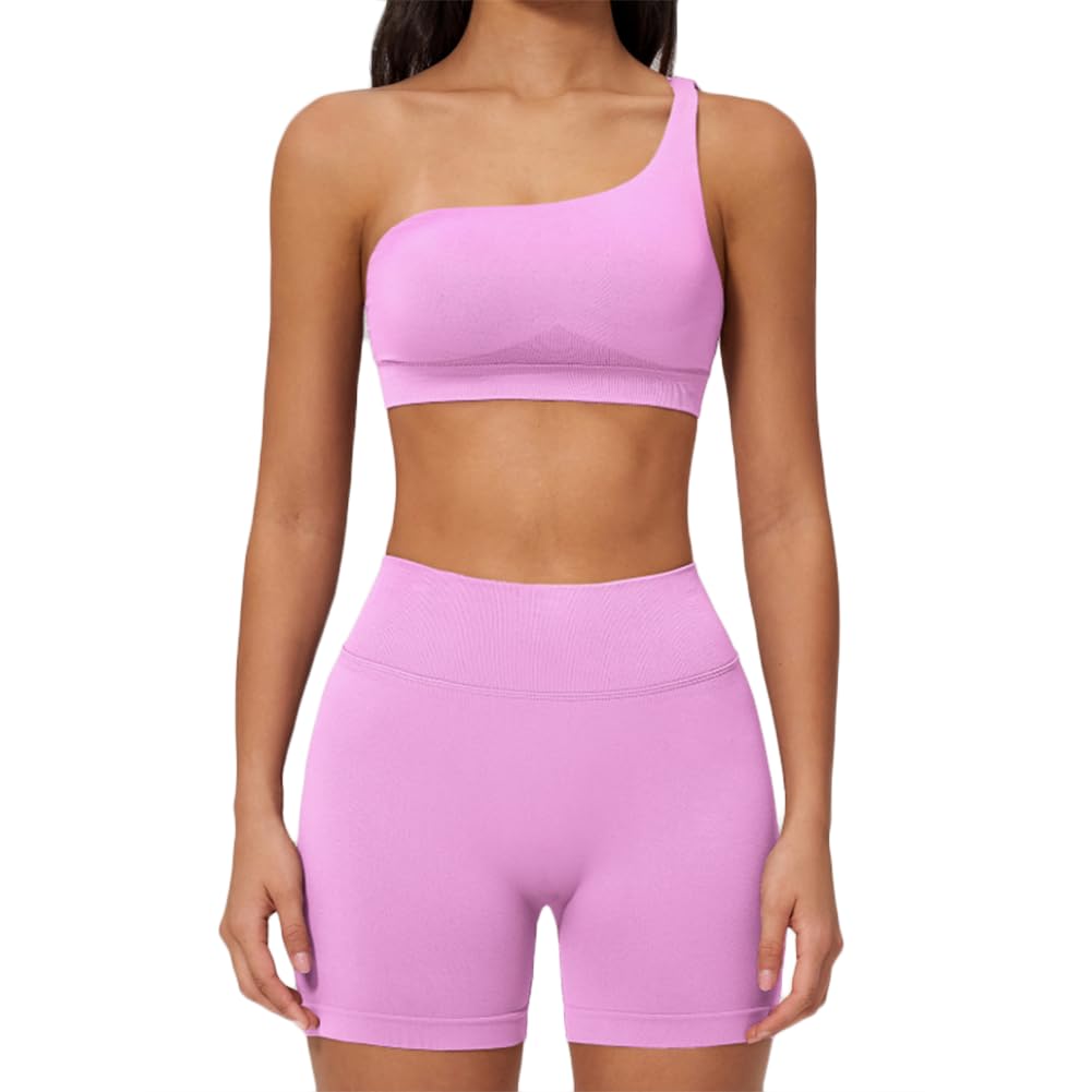 JPXJGT Women's Seamless Yoga Set Quick Dry High Waisted Biker Shorts & Sports Bra(Size:M,Color:Pink)