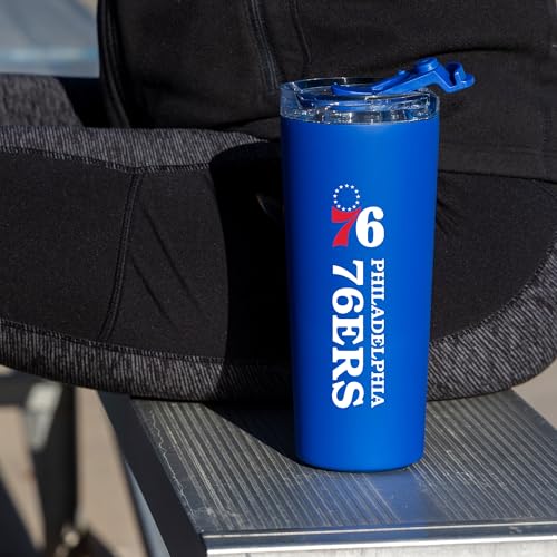 Image of Rico Industries NBA Basketball Philadelphia 76ers Royal Blue 24oz Stainless Steel Tumbler with Lid and Dual Functioning Lid