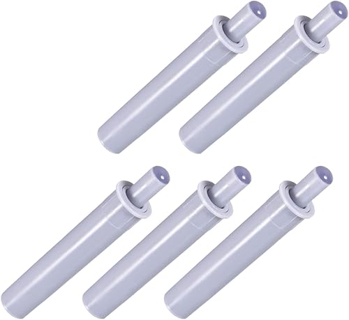 METALLIXITY Amortiguadores de empuje (2.36 x 0.36 pulgadas), 5 pestillos de plástico para gabinetes, cierre suave y silencioso, para cajón de