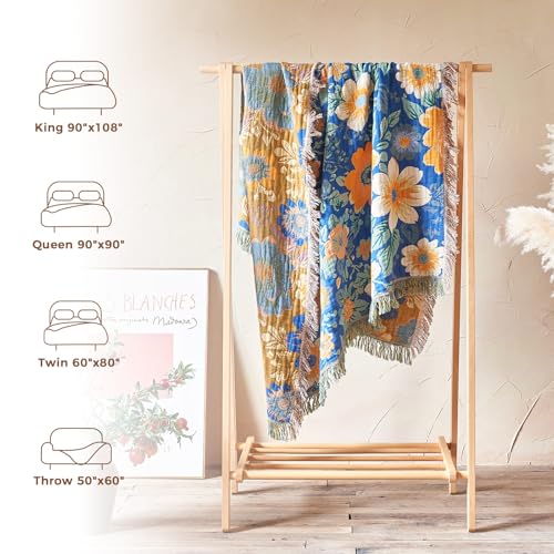 Image of LUTBM Boho Throw Blanket for Couch 50 inchx60 inch, Cotton Decorative Bed Throws