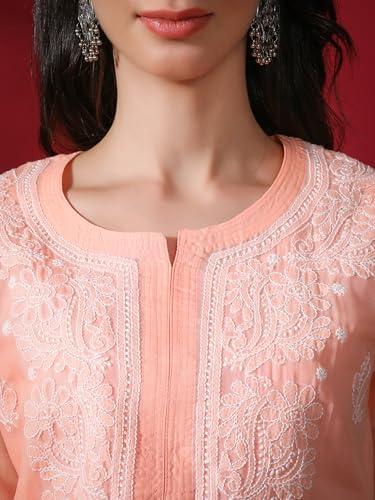 Image of Seva Chikan Hand Embroidered Lucknowi Chikankari Cotton Kurta Kurti for Women SCL4302