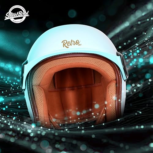Image of Steelbird SBH 65 Retro 3.0 DOT and ISI Certified Open Face Helmet for Men and Women (Medium 580 MM,Glossy Mist Green)