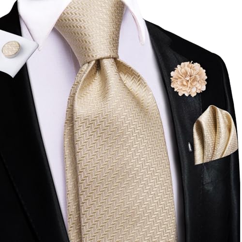Image of Hi-Tie Men's Tie Lapel Pin Set Pocket Square Cufflinks Formal Woven Silk Tie Sets Wedding Party