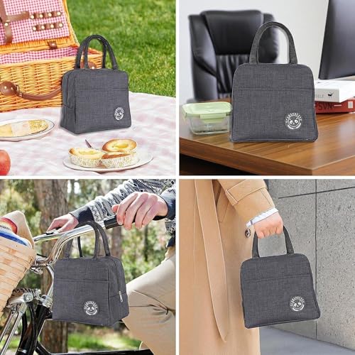 Image of Insulated Lunch Bags Small for Women Work,Student Kids to School,Thermal Cooler Tote Bag Picnic Organizer Storage Lunch Box Portable and Reusable (Nylon) (Grey)