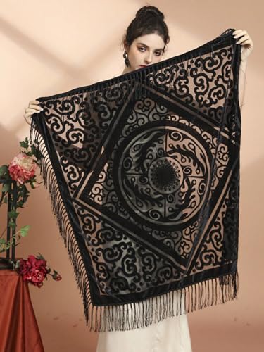 K-Elewon Women's Scarf velour Shawls and Wraps for Evening Dress Bridesmaid Wedding Bridal Warm 43" Large Square Scarves H22 (Cloud-Black)2