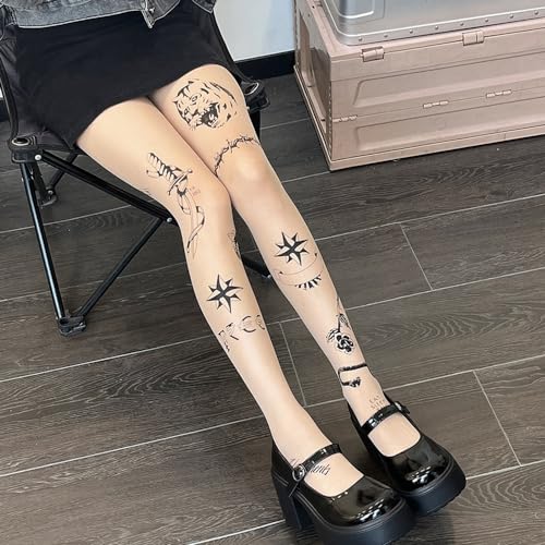 Premium Cottton Mock Tattoo Unique Patterned Women's Tights with Designs Pantyhose Sheer Stockings4