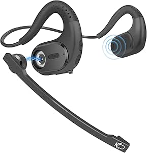 BANIGIPA Bluetooth Headset with Removable Microphone, Noise Cancelling Wireless Headset for Phones Laptop Computer PC, Open Ear Headphones for Office Meeting Running Cycling Driving Working-12 Hrs asin的图片
