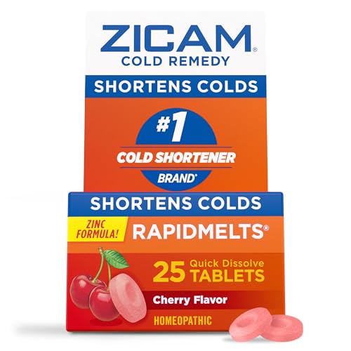 Zicam Cold Remedy RapidMelts Homeopathic Cold Shortening Relief with Zinc for Nasal Congestion NonDrowsy Cherry 25 Count