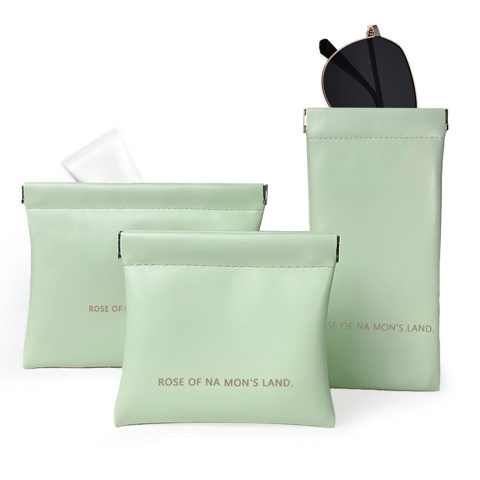 CoolShef Small Pouch for Women, PU Leather Mini Travel Organizer Bag for Purse, Cosmetic Coin Purse for Lipstick, Jewelry, Headphones, Glasses Case or Sunglasses Pouch, Matcha Green, 3PCS