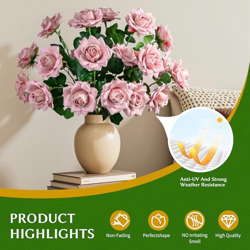 ENALGRE Artificial Flowers Artificial Roses Fake Roses 23.2In 20PCS Long Stem Artificial Flowers for Tall Vase Silk Rose Suitable for Indoor Wedding Party Decor Valentine's Day DIY Bouquet Spring,Pink by ENALGRE - Used condition - Image 4