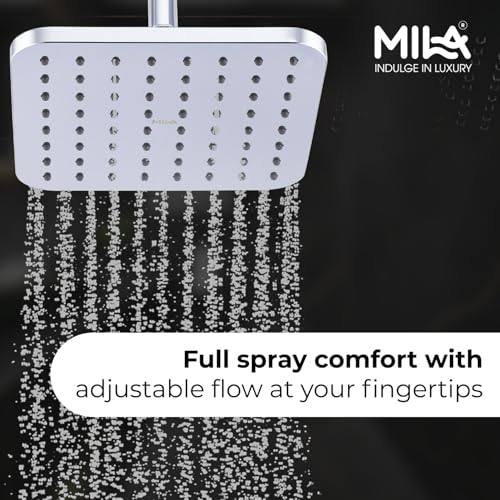 Image of Mila Serene Rain Shower| Chrome Finish Square Overhead Shower | 205x205 mm Ceiling Mounted | ABS Body| Single Function Rainfall Shower for Broad Coverage & Water Efficiency| (Without Arm)