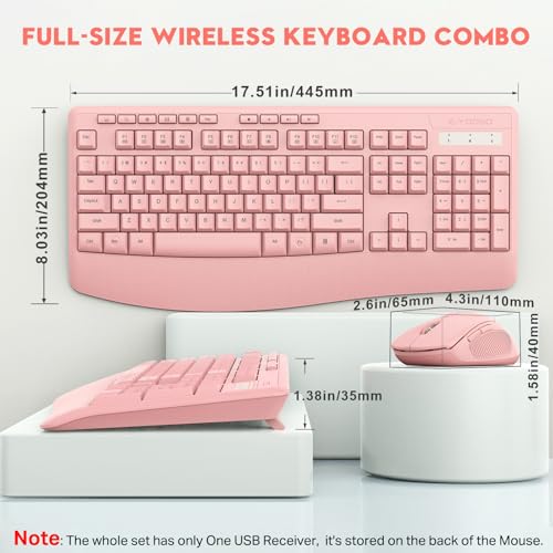 Image of Wireless Keyboard and Mouse Combo, Full Size Ergonomic with Wrist Rest