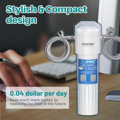 ICEPURE Untertisch-Wasseraufbereitungssystem - Direktanschluss, entfernt 99,99% Chlor, hohe Chlorreduktionskapazität (22000 Gallonen), verbessert Geschmack & Geruch, inkl. 1 Ersatzfilter