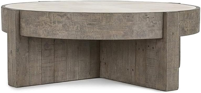 Kosas Home Sonoma 52 "مائدة قهوة من خشب الصنوبر مستصلحة مستديرة باللون الرمادي المتعثر