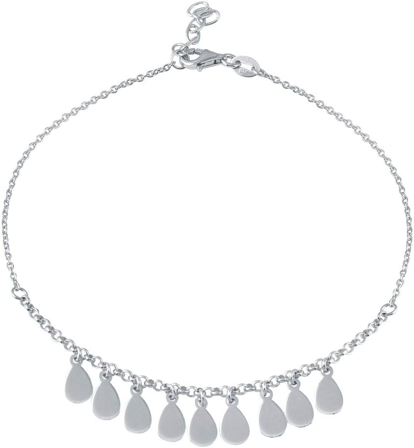CloseoutWarehouse 925 Sterling Silver Dangling Teardrop Charm Anklet