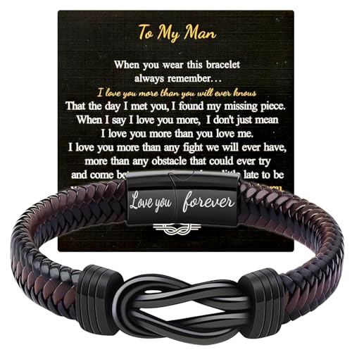 LECTNORE Pulseras para hombre, pulseras para hombre, regalos para novios, pulseras de cuero para hombre, regalos para hombres, pulseras para hombre, masaje de amor grabado