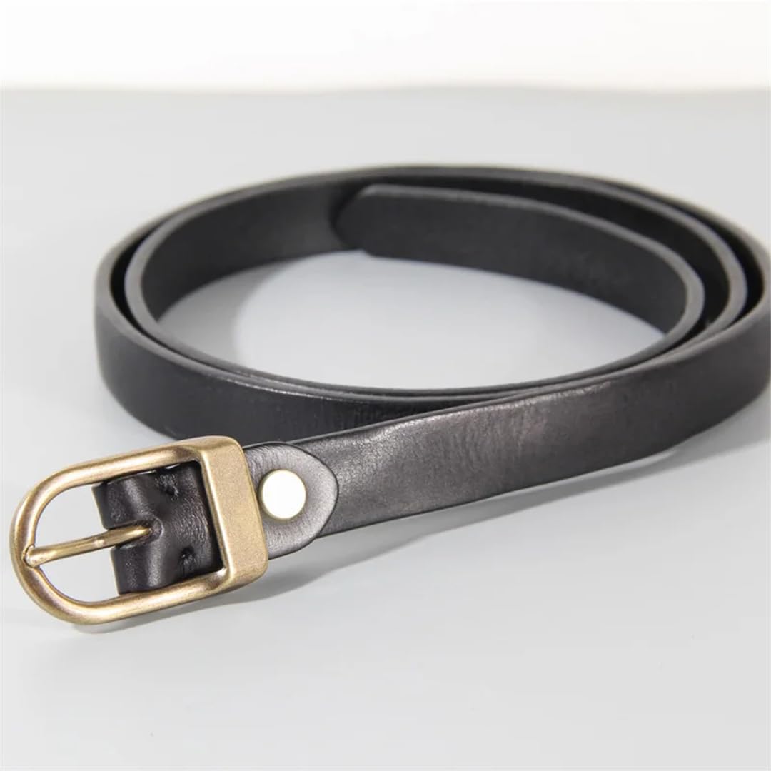 Ceinture rétro en cuir de vachette pour femme avec bouton en cuivre, ceinture de luxe décontractée pour jeans