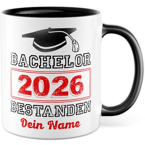 Bachelor Tasse mit Namen Personalisierbar - Geschenk Bachelor 2026 bestanden