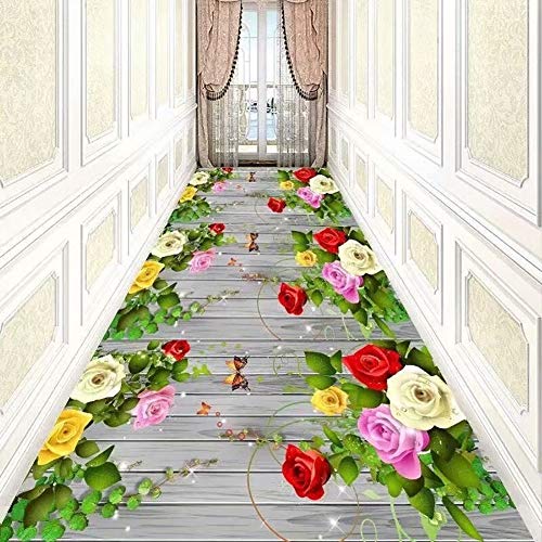 WUFENG-Tapis de passage Est 3D Motif Floral Pile Basse Impression Thermique Antidérapant Région Tapis pour Salon Couloir, Plusieurs Tailles Personnalisable (Color : A, Size : 0.6mx1m) Cover