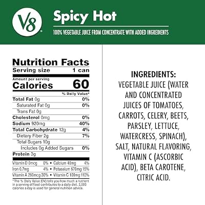 V8 Spicy Hot 100% Vegetable Juice, 11.5 fl oz Can (24 Pack)