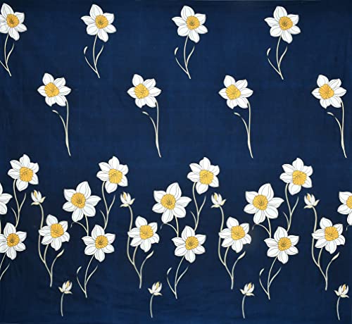 Image of KAWI Elastic Fitted Bed Sheet Single Bed (6X4 FEET Bed Size) Glace Cotton Fabric 250 TC One Pillow Cover (Exact Size 72X48X6 Inch) - Floral Print, Blue Color